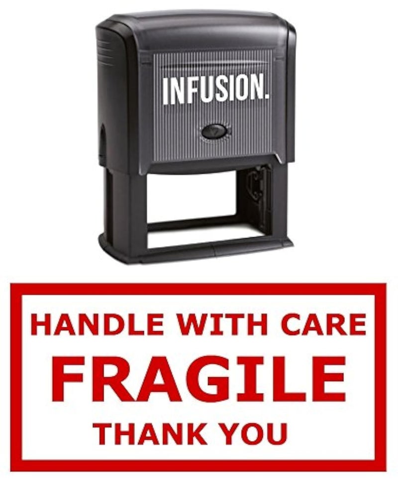 Infusion Ecommerce Self-Inking Box Stamps, Handle with Care - Fragile (Red) - Image 1